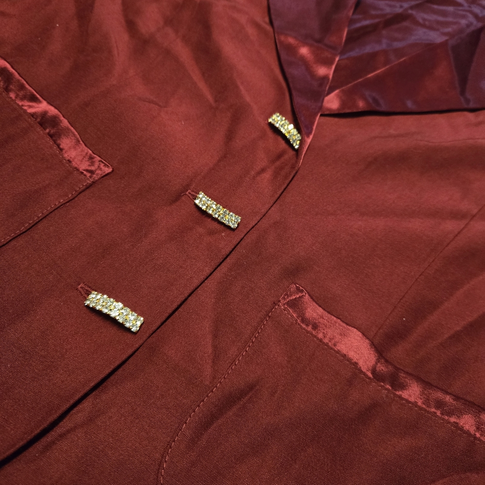 NWT! Vintage Wild Rose Burgundy Satin-Trim Blazer Size 12 Rhinestone Buttons - Picture 2 of 8